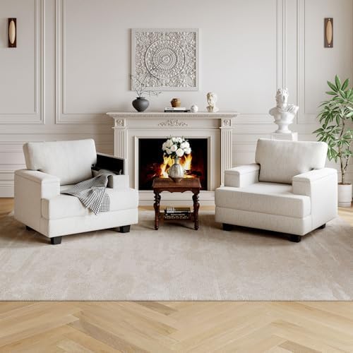 Oversized Accent Chair Set of 2,Upholstered Armchair with Storage Armrest,Comfy Living Room Chairs with 7.8'' Cushion,Reading Accent Chairs for Bedroom Living Room,Single Sofa Chair