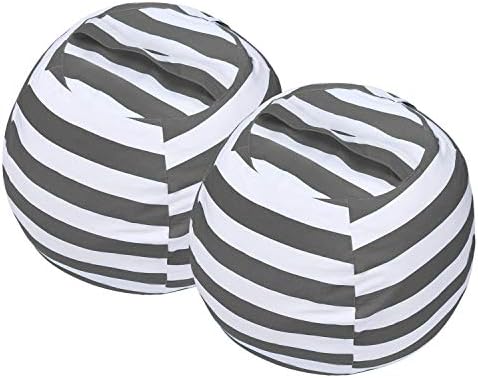 Miaowater 2 PCS Stuffed Animal Storage Bean Bag Chair Cover, Cotton Canvas Beanbag with Zipper for Organizing Kid's and Adults Room Grey 24"