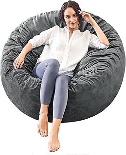 3 Feet Bean Bag Chair - BeanBag Chairs for Adults, Living Room Furniture Sofa with Soft Micro Fiber Cover, Round Fluffy Couch for Bedroom College Dorm - Grey