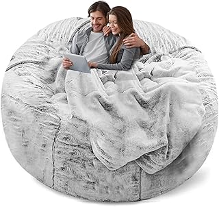 Bean Bag Chair Cover(Cover Only,No Filler),Big Round Soft Fluffy PV Velvet Washable Lazy Sofa Bed Cover for Adults,Living Room Bedroom Furniture Outside Cover,5ft Snow Grey.