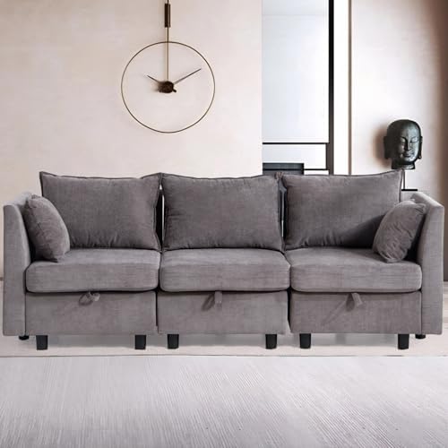 Modular Sectional Sofa Convertible L U Shaped Sofa Couch with Storage, Comfy Cloud Sleeper Sectional Sofa Bed Set with Removable Back Cushions, Modern DIY Combination Couches for Living Room(Gray)