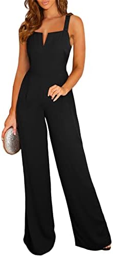 BLENCOT Sleeveless Jumpsuits For Women Dressy Casual V Neck Wide Leg Long Pants Slip Rompers Summer Overalls
