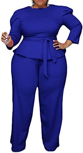 ThusFar Plus Size 2 Piece Outfits for Women Blazer Top Long Sleeve Long Pants Sets Casual Elegant Business Suit with Belt