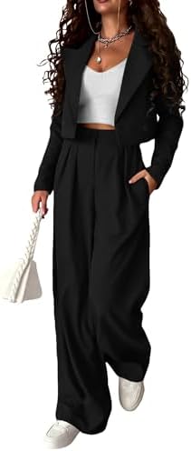KIRUNDO Women's Two Piece Outfits Business Casual Cropped Blazer Jackets and Wide Leg Pants Suit Sets Work Clothes