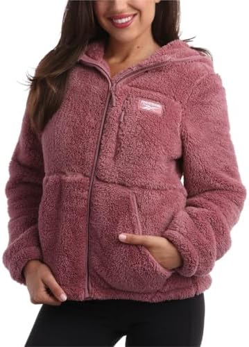 Reebok Women's Fleece Sweatshirt Jacket - Full Zip Sherpa Fur Hooded Jacket - Lightweight Teddy Coat for Women (S-XL)