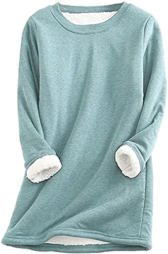 Yeokou Women Warm Sherpa Lined Fleece Crewneck Sport Sweatshirt Pullover Loungewear