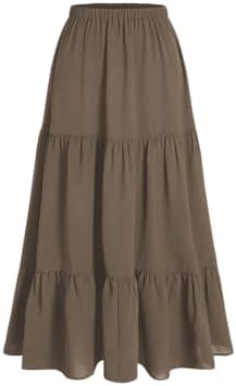 CIDER Solid Elastic Waist Ruffle Hem Tiered Midi Skirt
