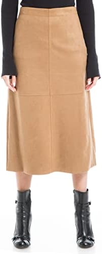 Max Studio Women's Faux Suede Elastic High Waisted Casual A-Line Midi Skirt