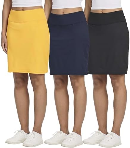 Real Essentials 3 Pack: Women's 20" Golf Skirts Knee Length Skorts Athletic Long Active Casual Pockets (Available in Plus)