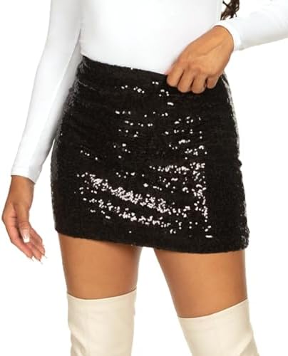 Tipsy Elves Womens Sequin Skirts Sparkly Knee Length Concert Mini Skirt Shiny Dance Club Rave Party Skirt for Women