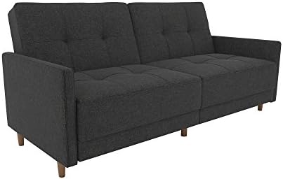 DHP Andora Coil Futon Sofa Bed Couch with Mid Century Modern Design - Grey Linen
