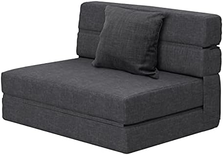 ANONER Fold Sofa Bed Couch Memory Foam with Pillow Futon Sleeper Chair Guest Bed and Fold Out Couch, Washable Cover Twin Size, Dark Gray