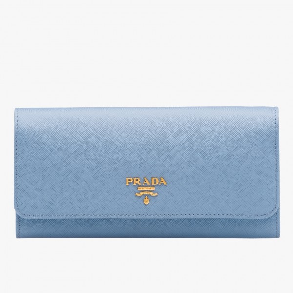 Prada Continental Wallet In Light Blue Saffiano Leather