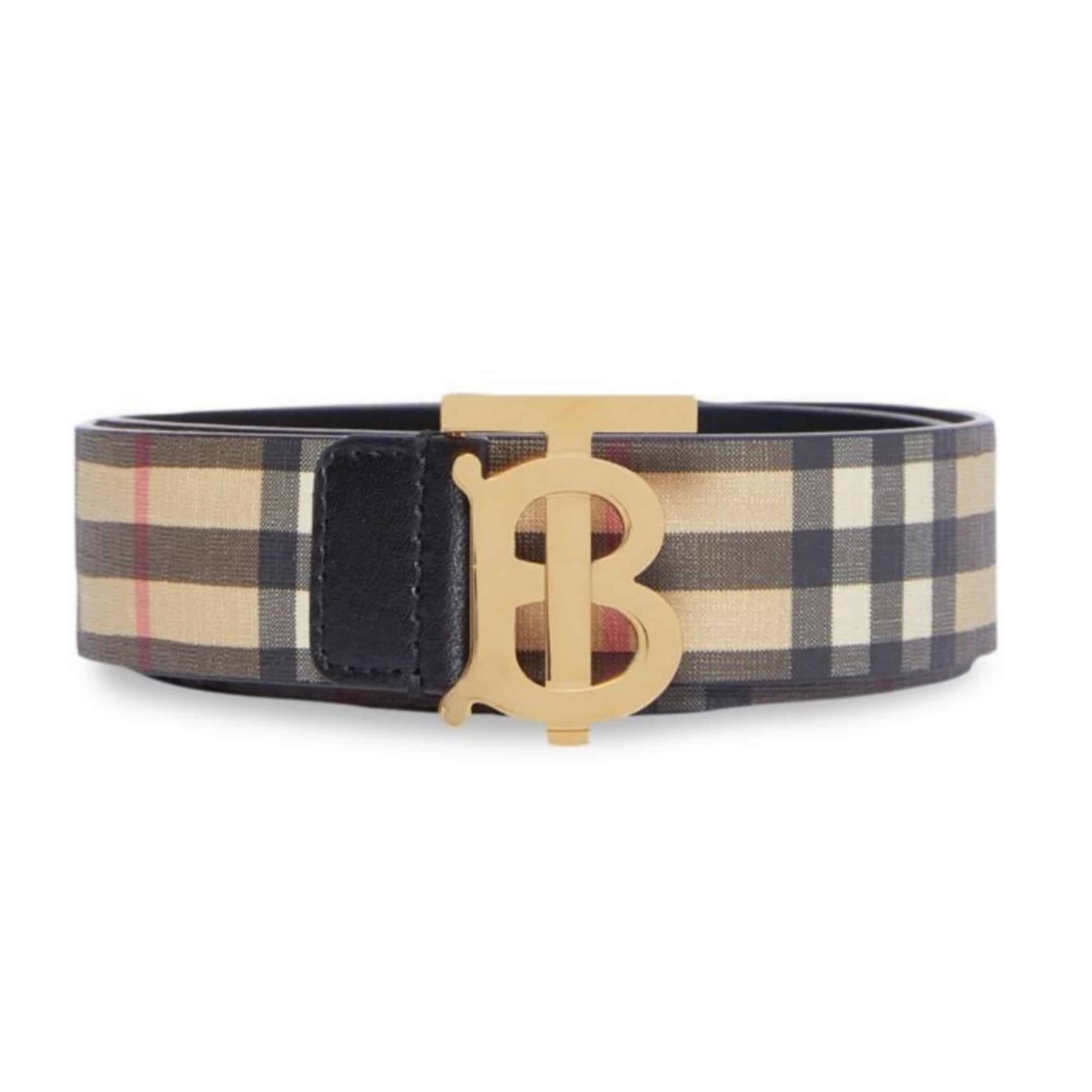 BURBERRY REVERSIBLE MONOGRAM MOTIF VINTAGE CHECK BELT IN ARCHIVE BEIGE – B27