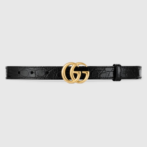 Gucci Black GG Marmont 20MM Crocodile Belt with Shiny Buckle